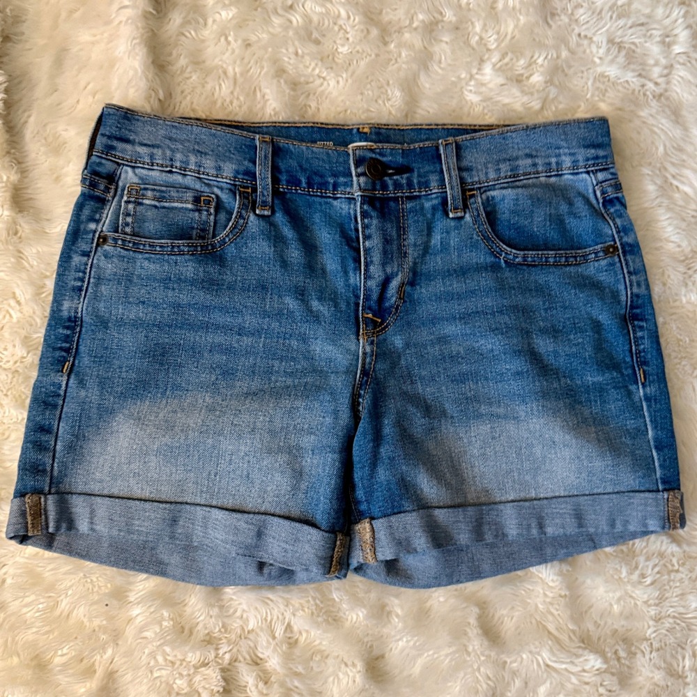 Old Navy Denim Shorts Women 4 Blue Cuffed Fitted Stretch Mid Rise